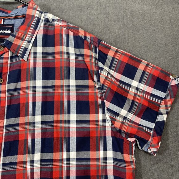 Aeropostale Mens Red & Navy Plaid Button-Up Short Sleeve Shirt XXL Cotton/Poly - Picture 8 of 11